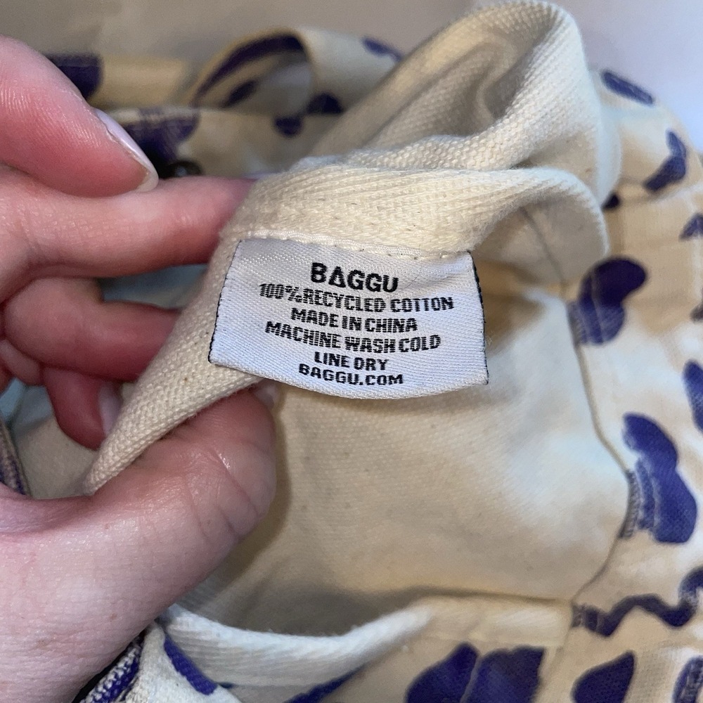 Baggu Duck Bag Shopper Canvas Tote Leopard Print Purple White Machine Washable - Picture 7 of 11